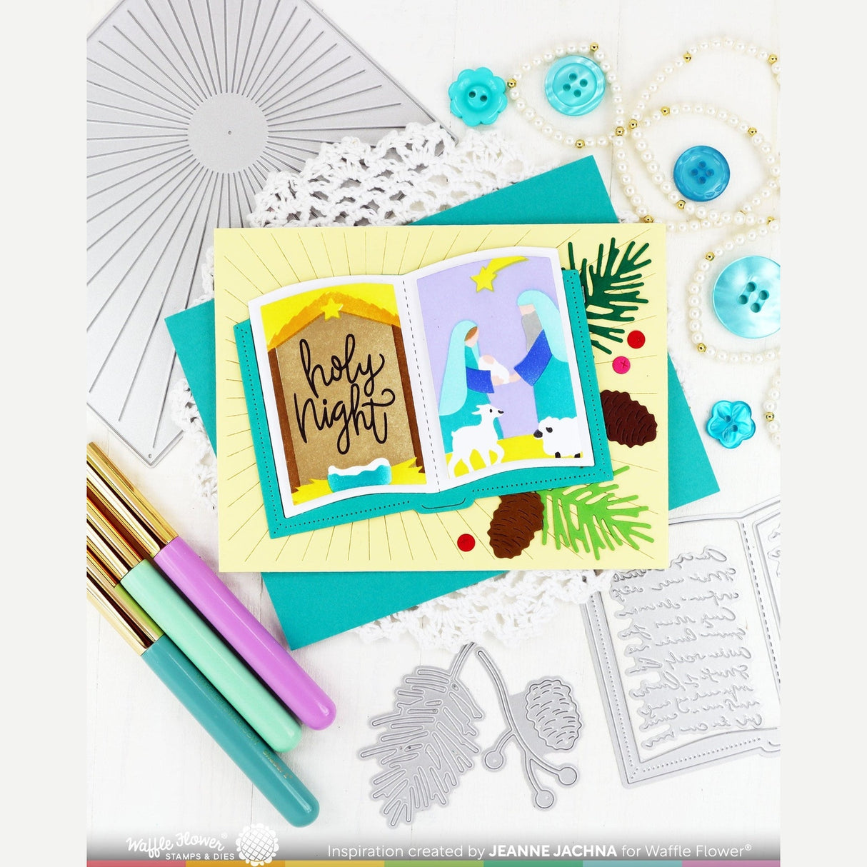 Waffle Flower Open Book Nativity Stencil