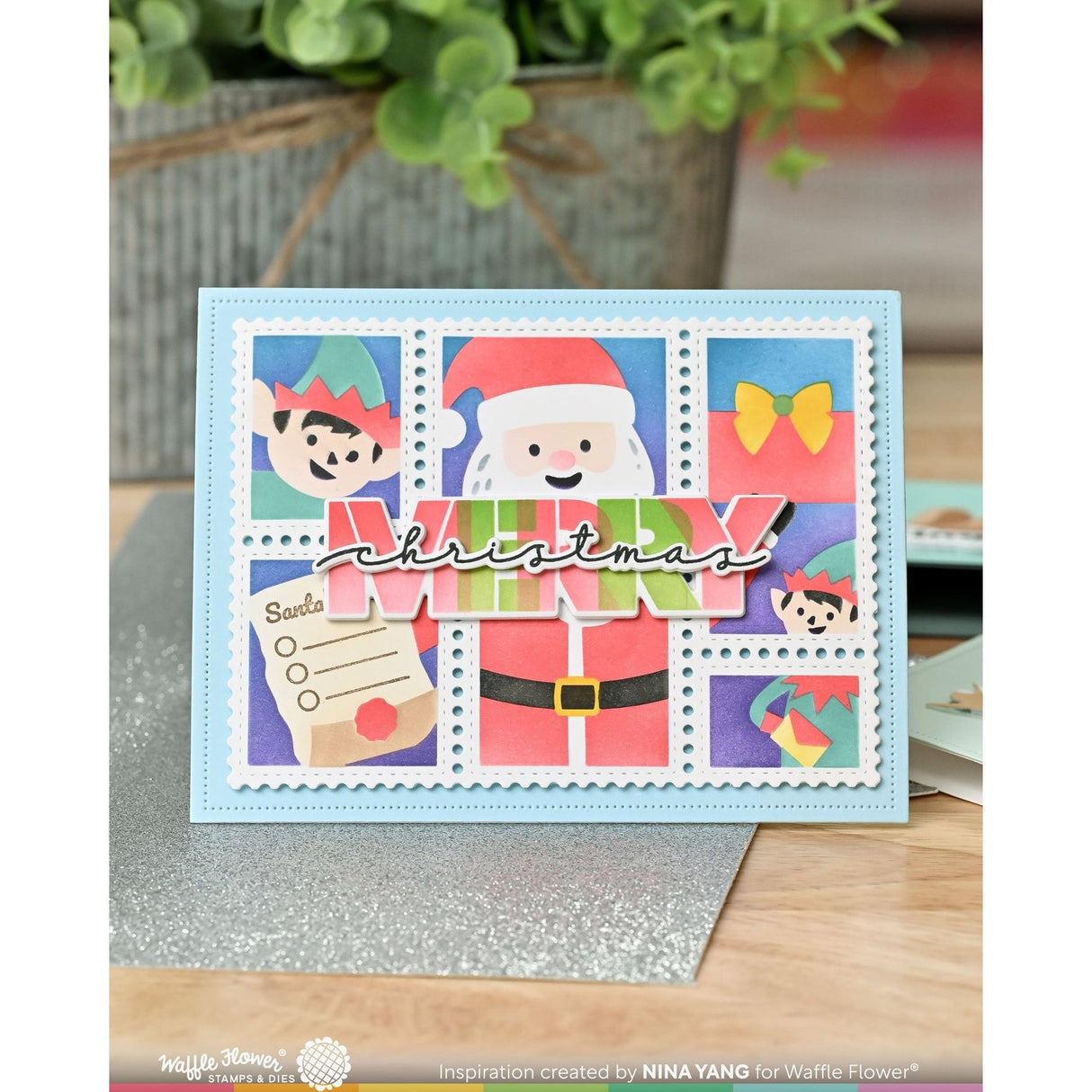 Waffle Flower Postage Collage Dear Santa Stencil