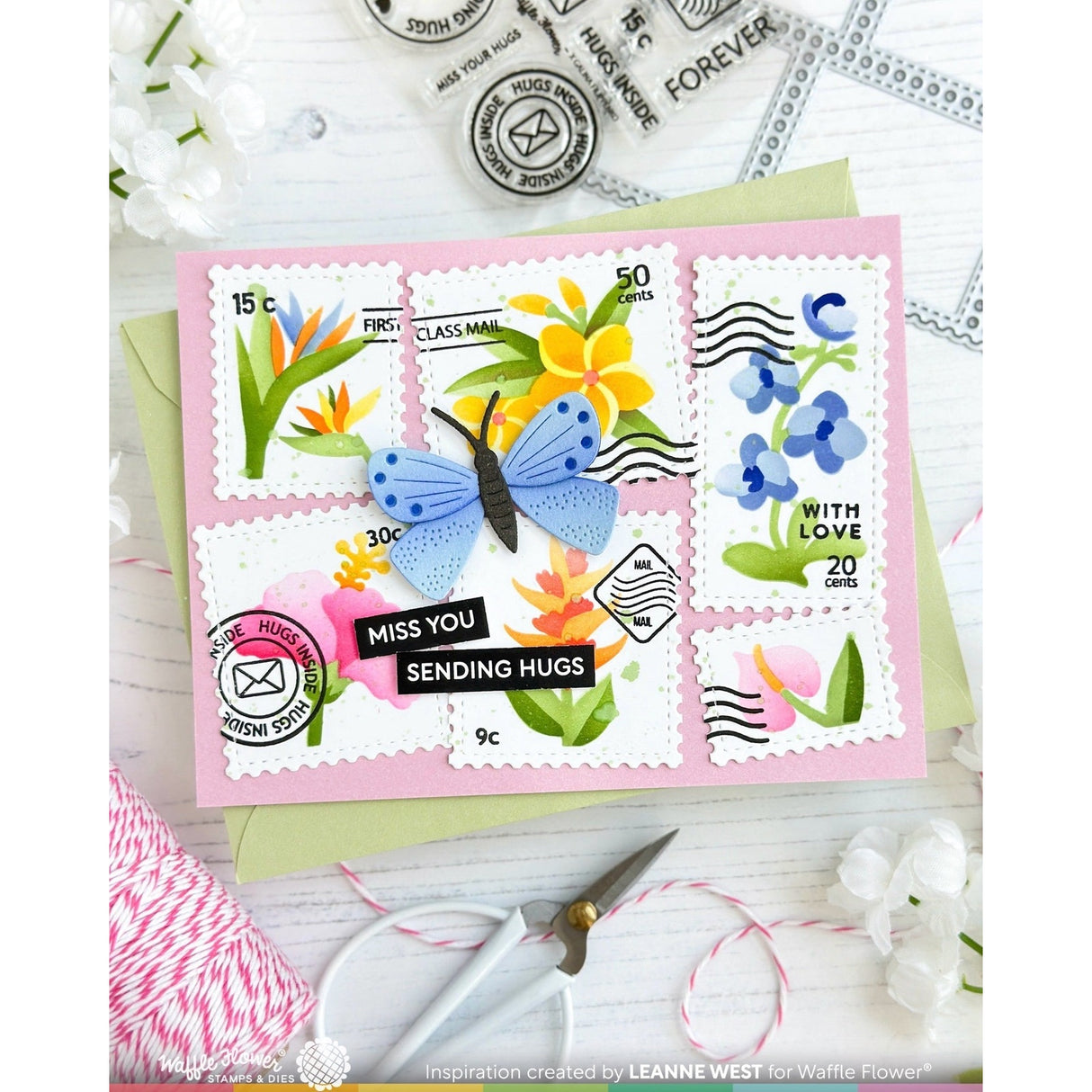 Waffle Flower Postage Collage Tropical Flowers Stencil