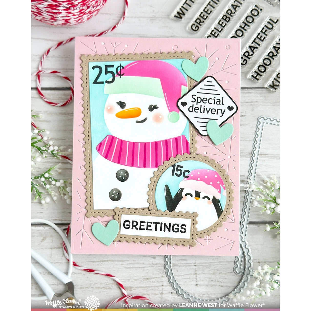 Waffle Flower Nesting Postage Collage Let it Snow Stencil