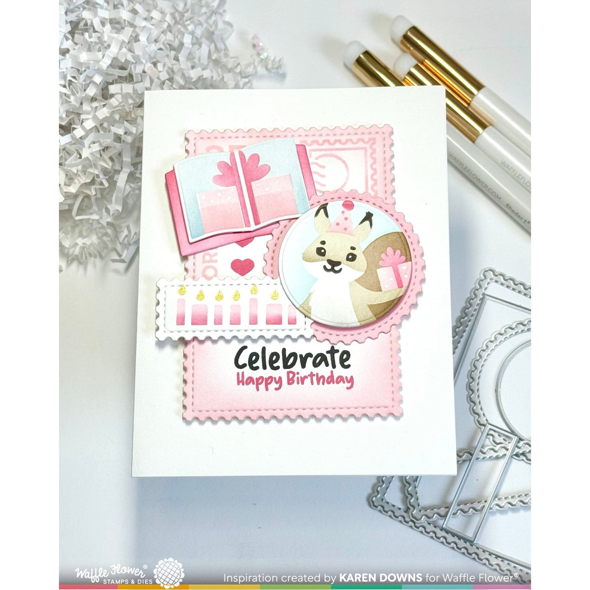 Waffle Flower Nesting Postage Collage Party Bear Stencil