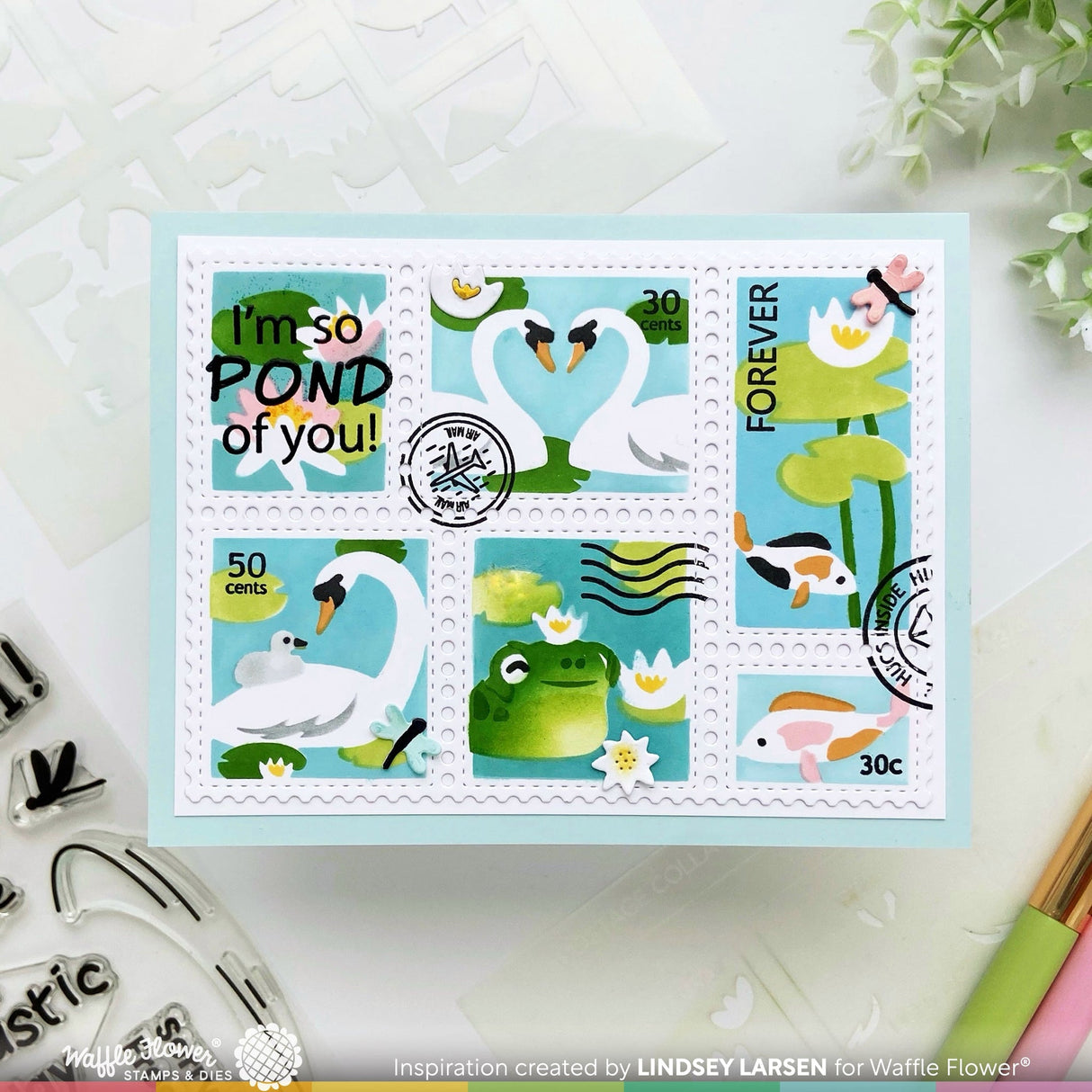 Waffle Flower Postage Collage The Pond Stencil