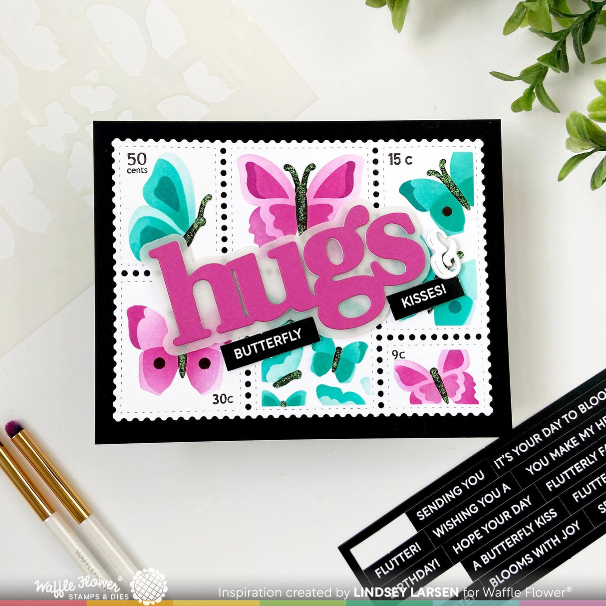 Waffle Flower Postage Collage Butterfly Stencil