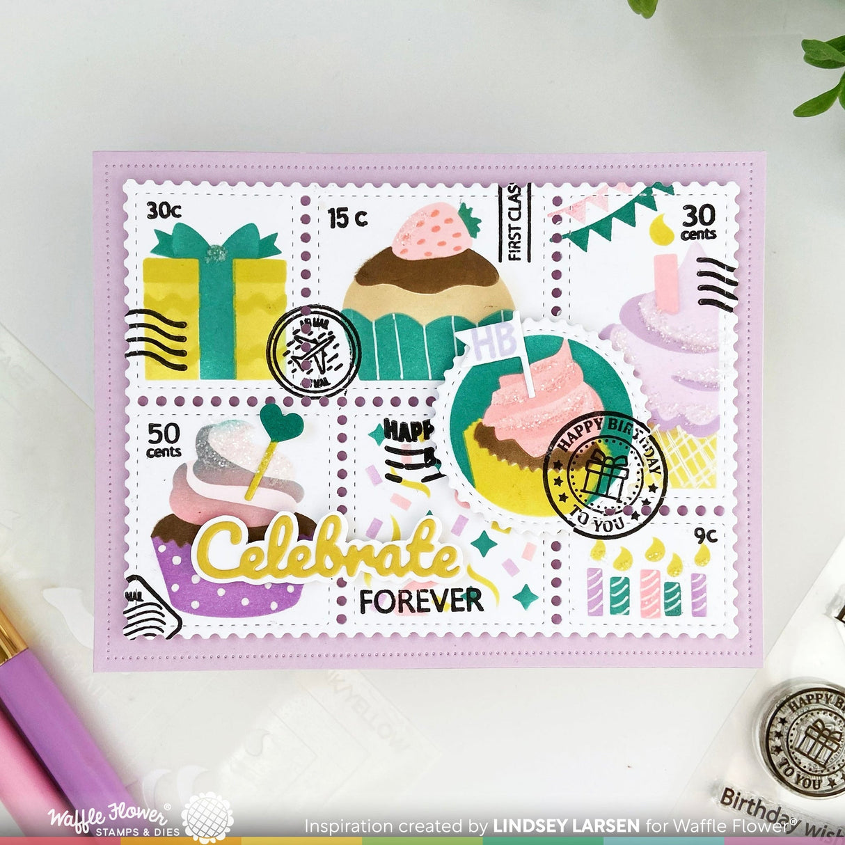Waffle Flower Postage Cupcake Die-n-Stencil