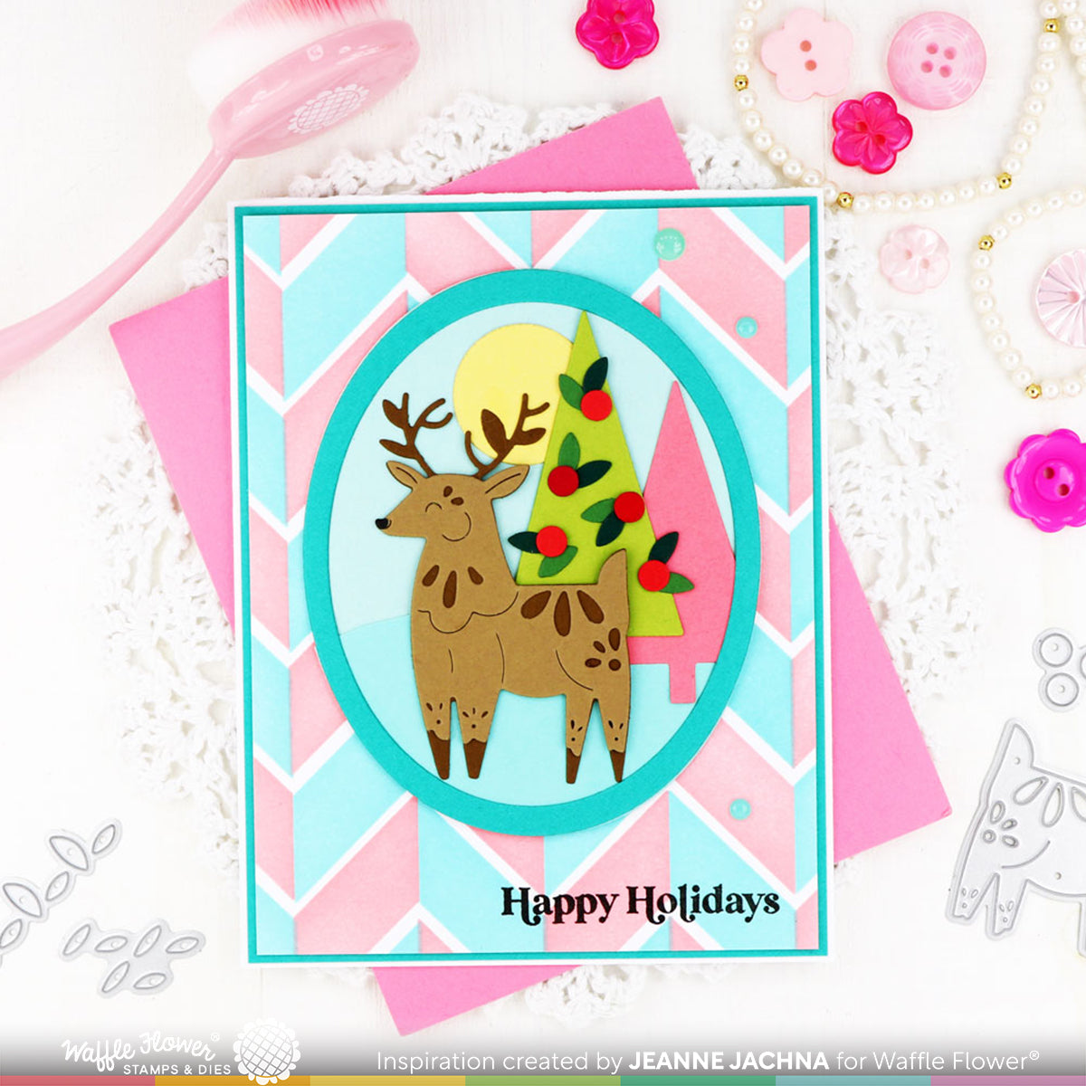 Waffle Flower Folk Art Reindeer Die