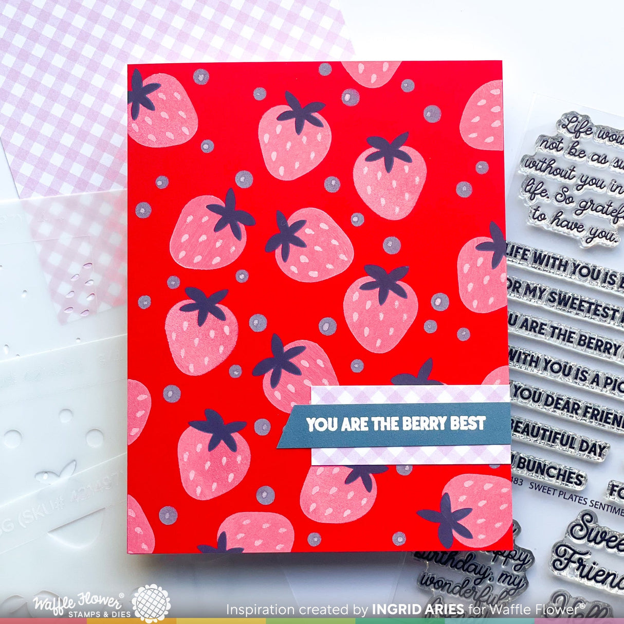 Waffle Flower Strawberries Background Stencil
