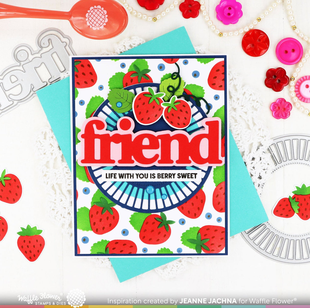 Waffle Flower Strawberries Background Stencil