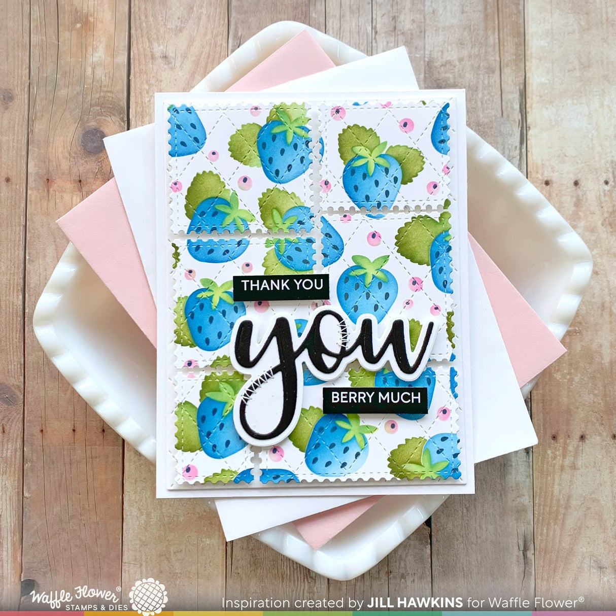 Waffle Flower Strawberries Background Stencil