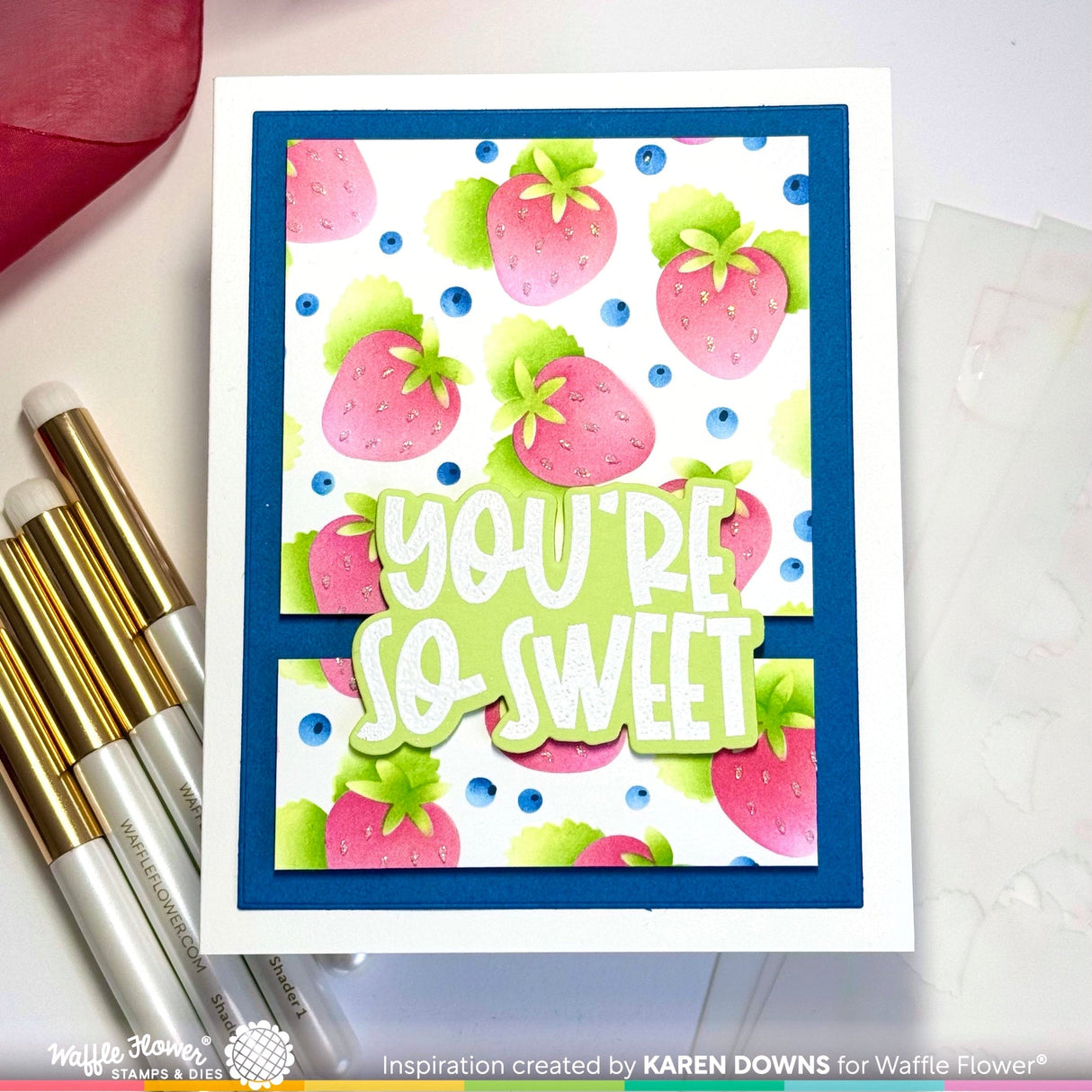 Waffle Flower Strawberries Background Stencil