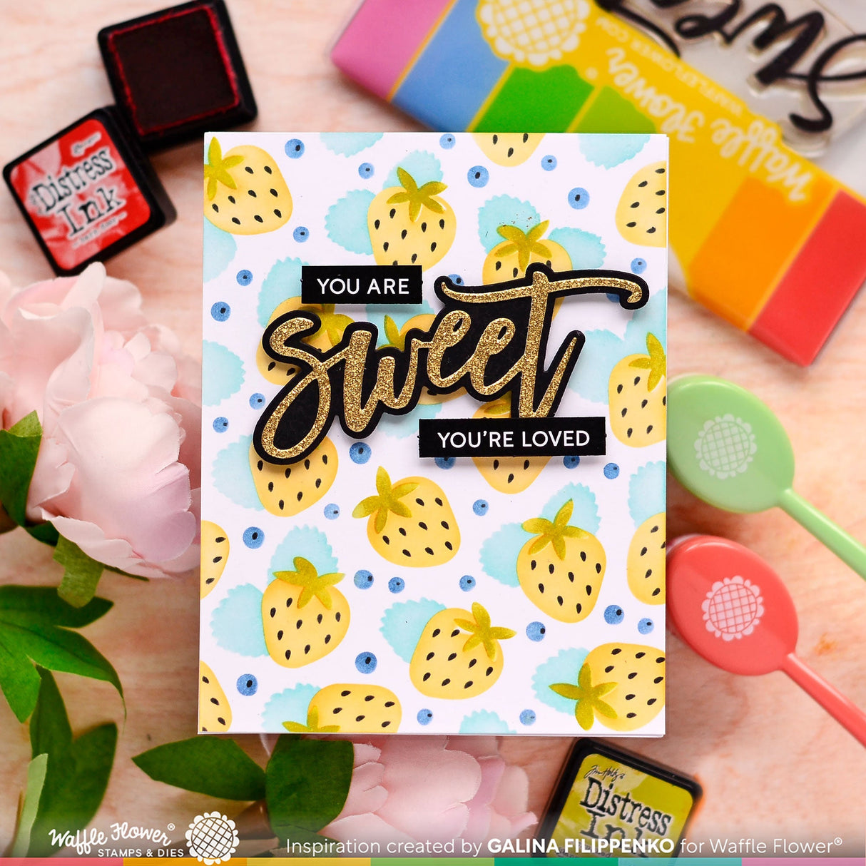 Waffle Flower Strawberries Background Stencil