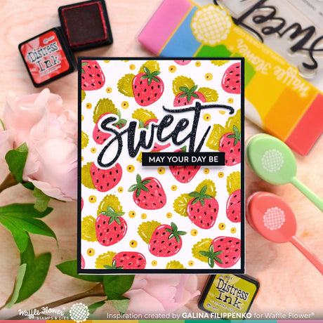Waffle Flower Strawberries Background Stencil