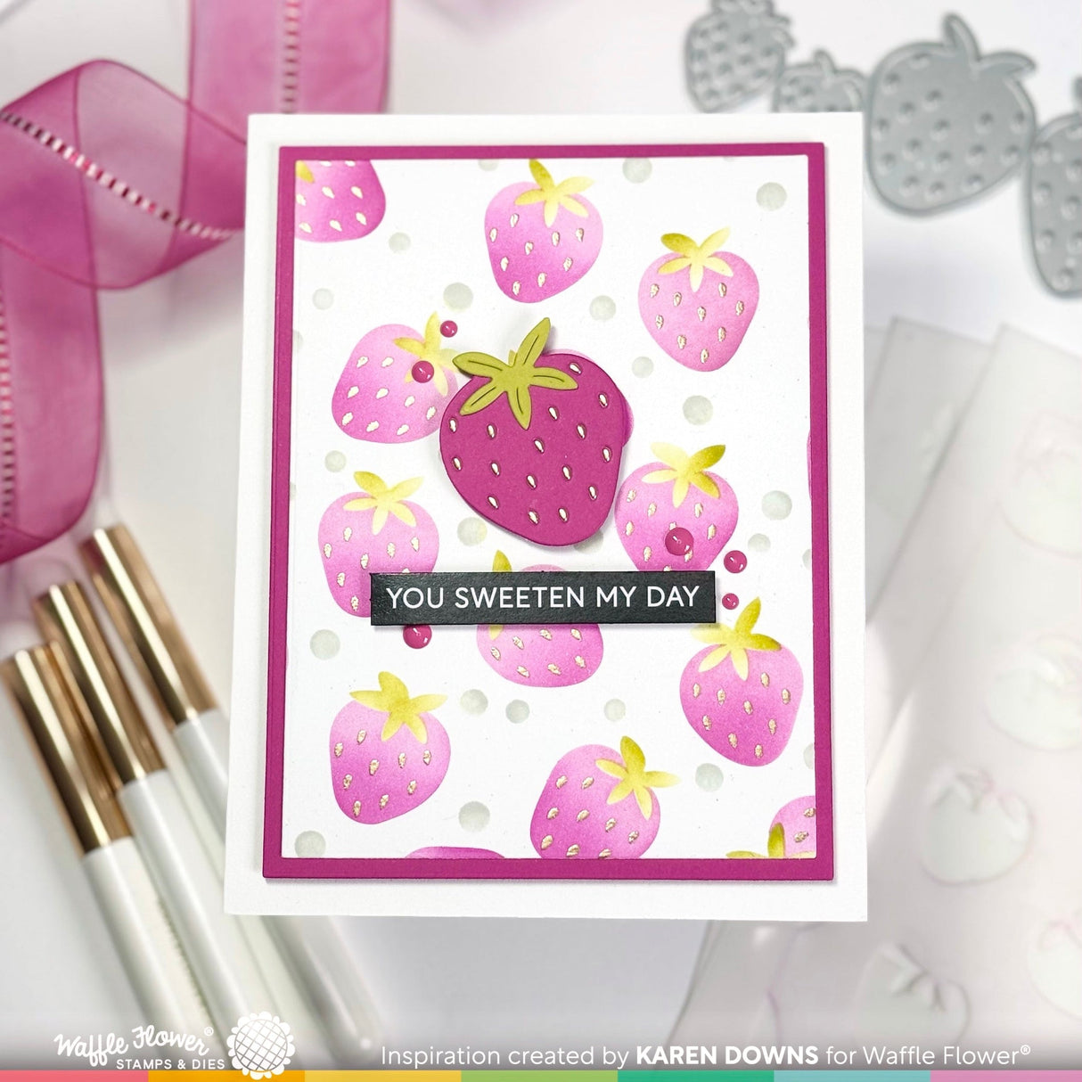 Waffle Flower Strawberries Background Stencil