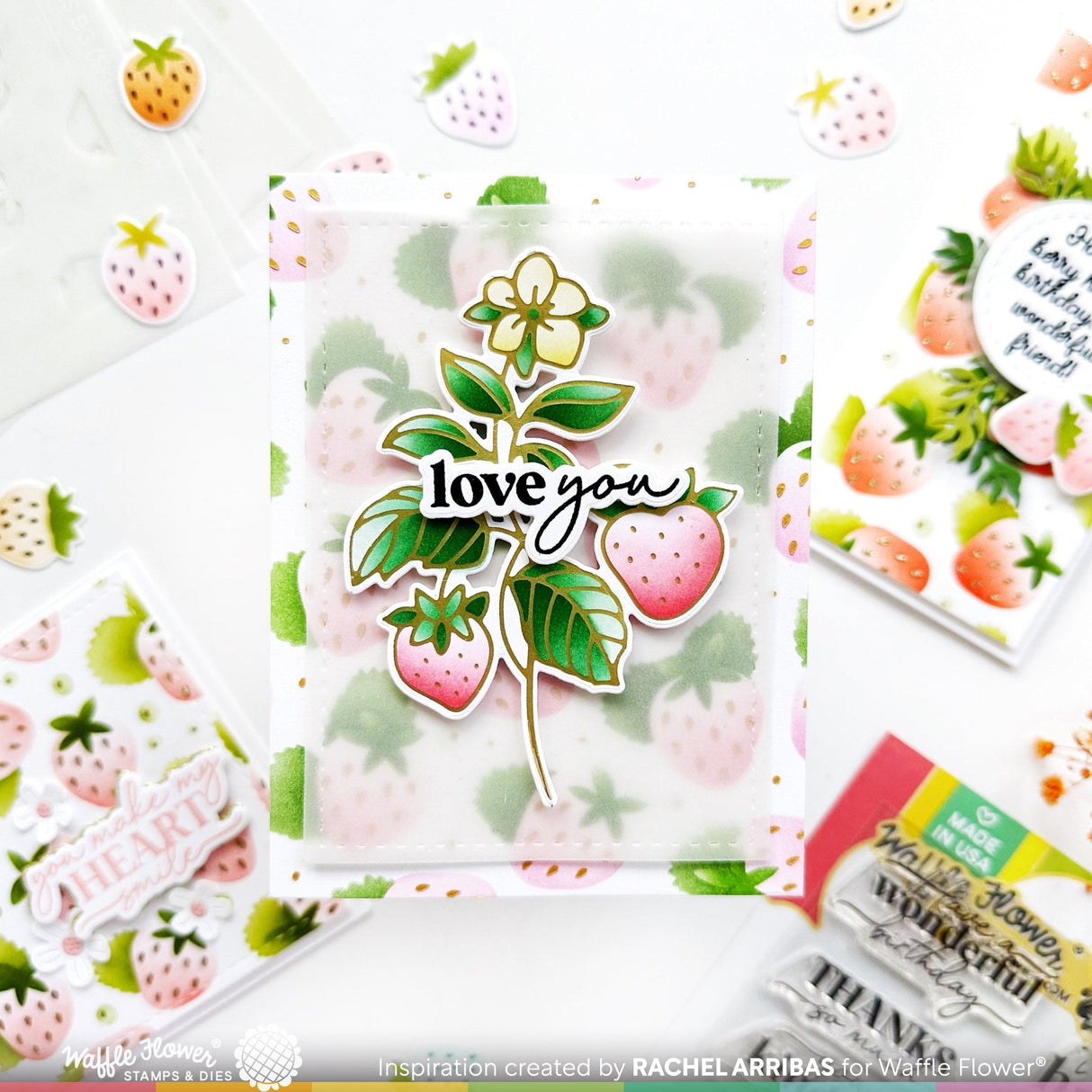 Waffle Flower Strawberries Background Stencil