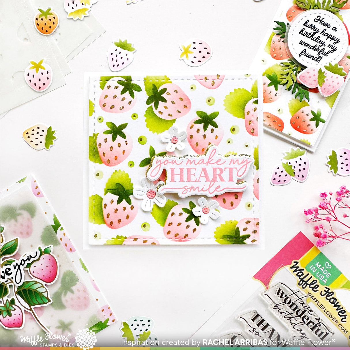 Waffle Flower Strawberries Background Stencil
