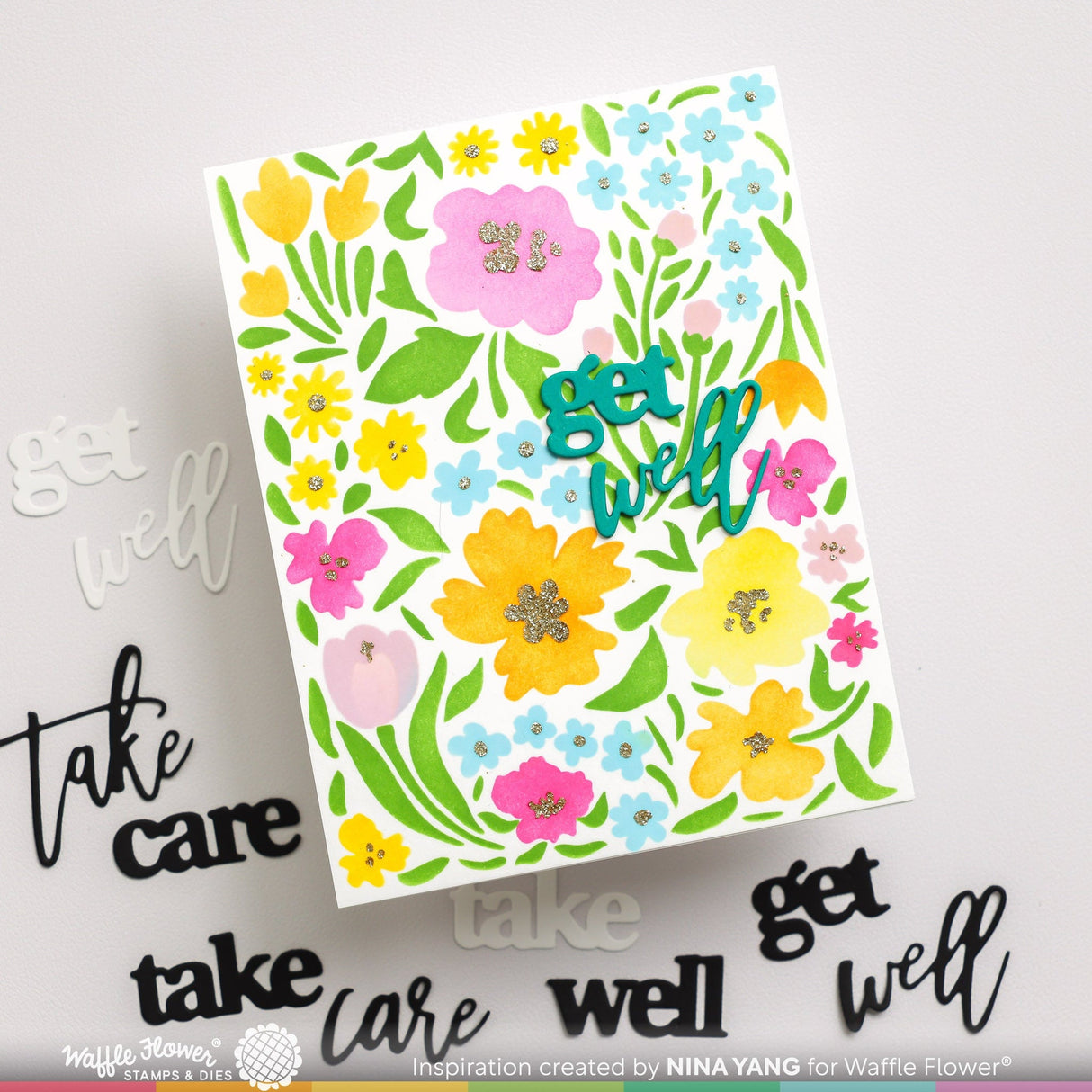 Waffle Flower Print & Script Get Well Die