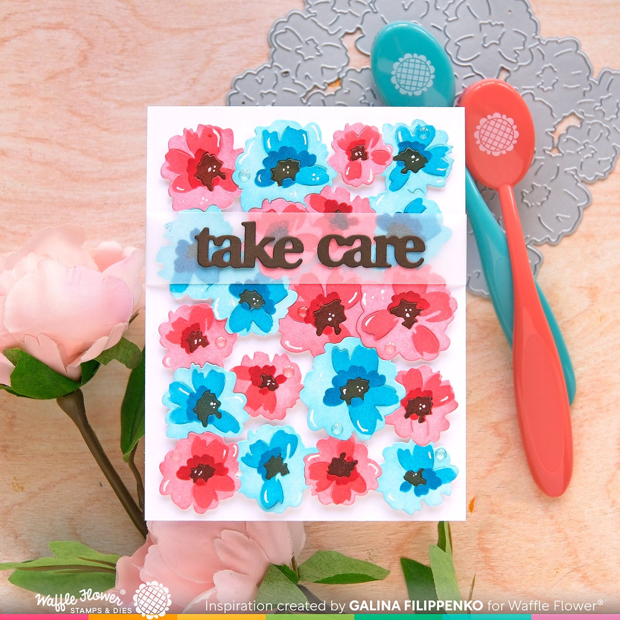 Waffle Flower Painted Flowers Background Die and Stencil Bundle