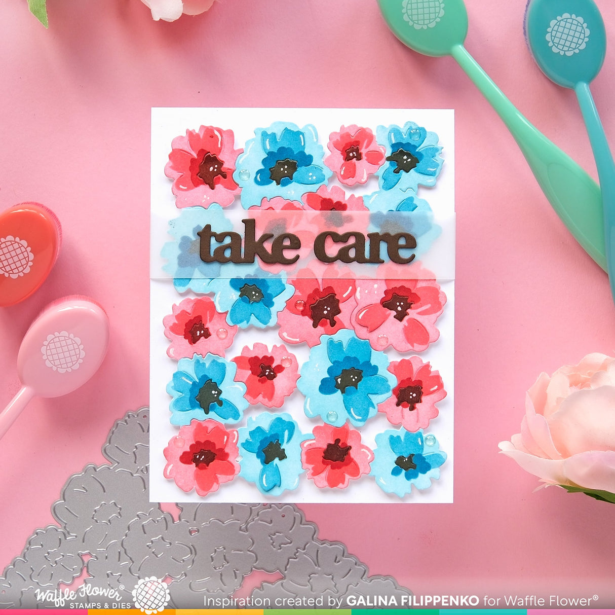 Waffle Flower Print & Script Take Care Die