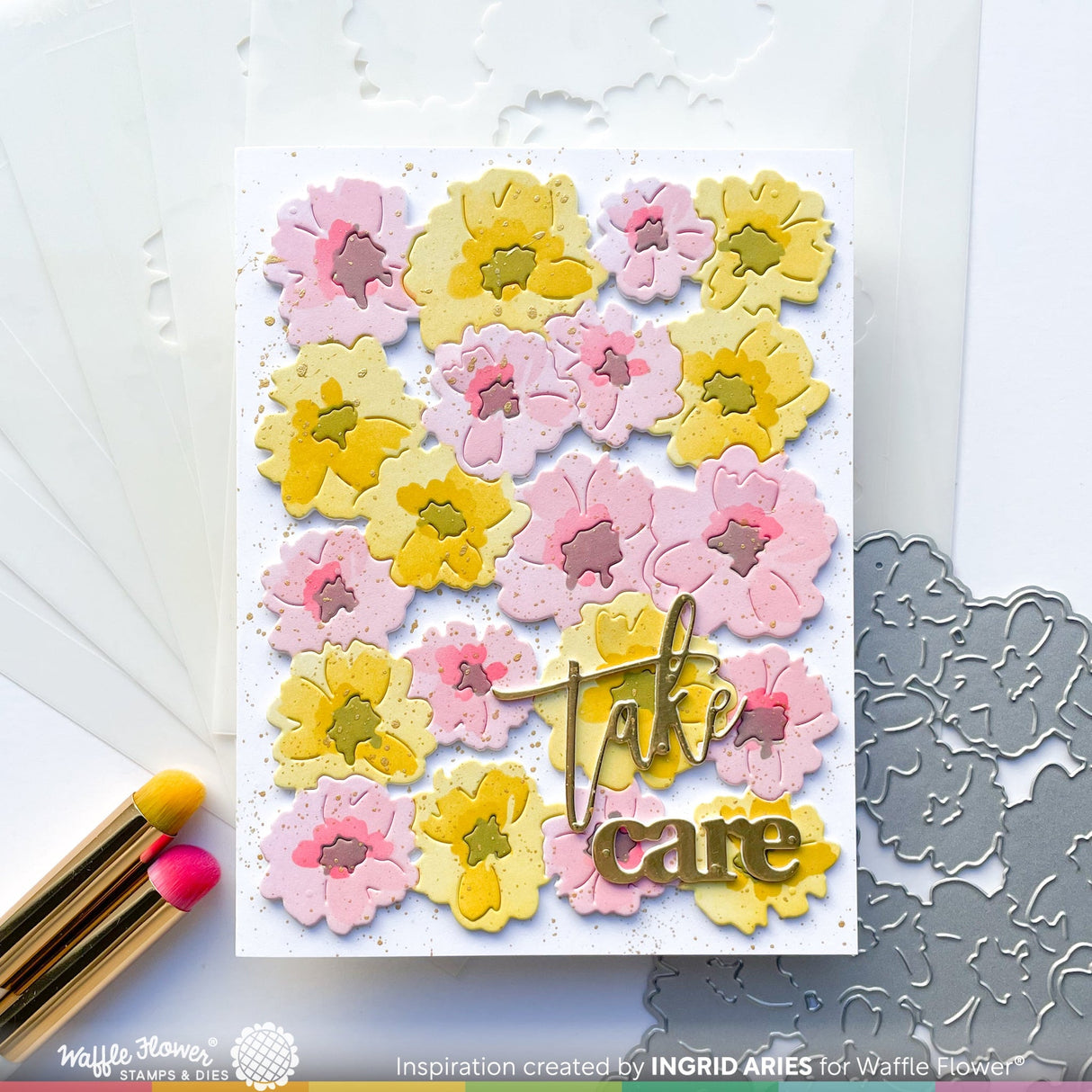 Waffle Flower Painted Flowers Background Die and Stencil Bundle