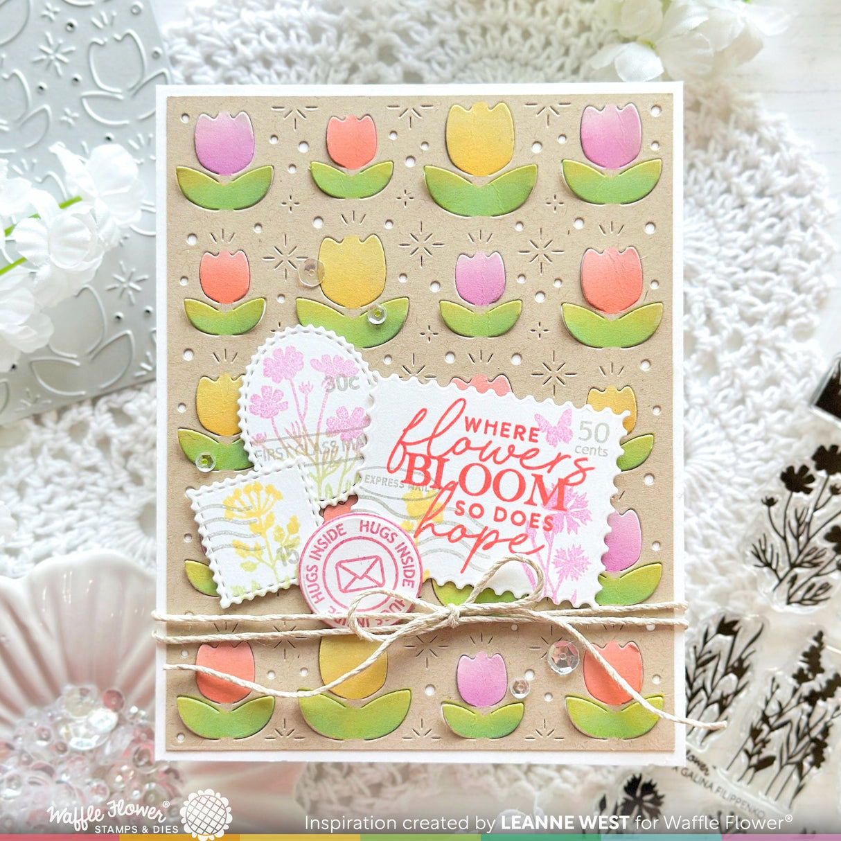 Waffle Flower Pop Up Tulips Panel Die & Lovely Tulips Stencil Combo