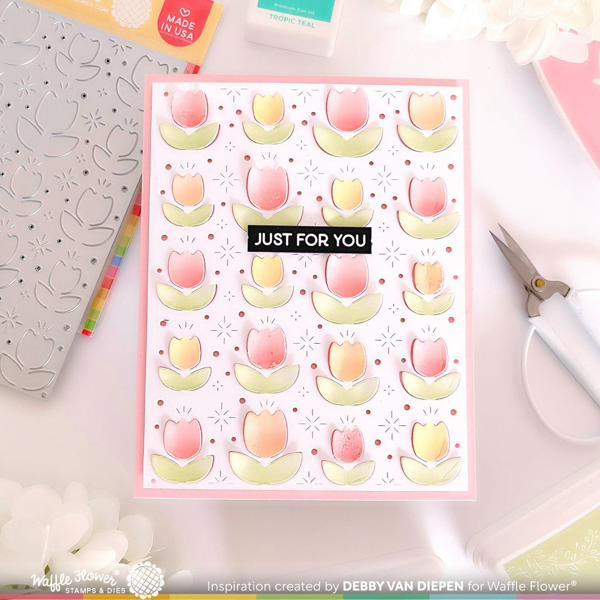 Waffle Flower Pop Up Tulips Panel Die & Lovely Tulips Stencil Combo