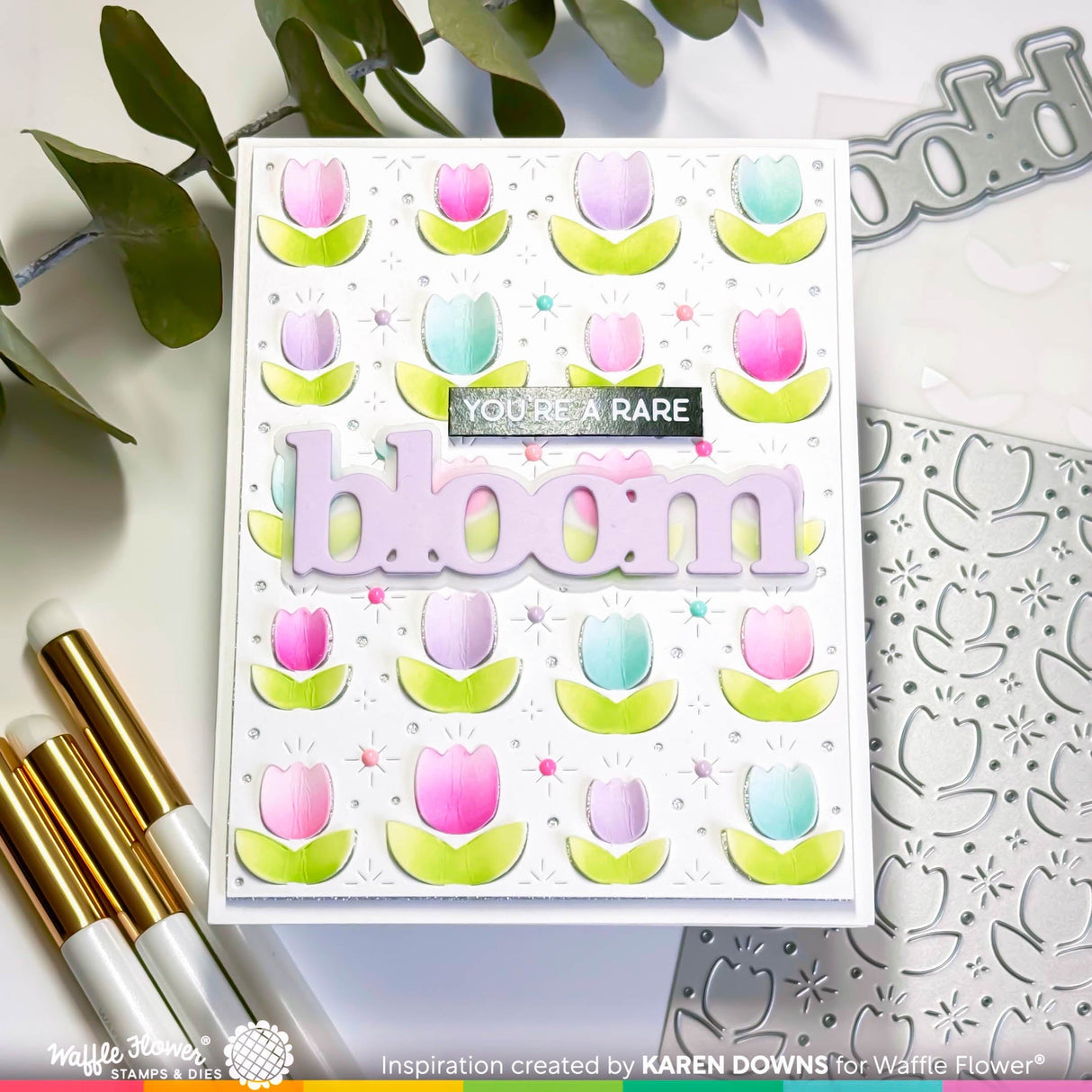 Waffle Flower Pop Up Tulips Panel Die & Lovely Tulips Stencil Combo