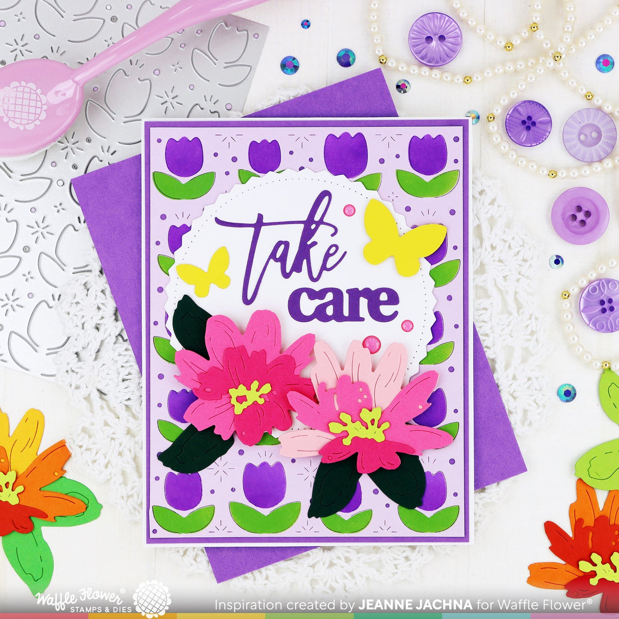 Waffle Flower Pop Up Tulips Panel Die & Lovely Tulips Stencil Combo