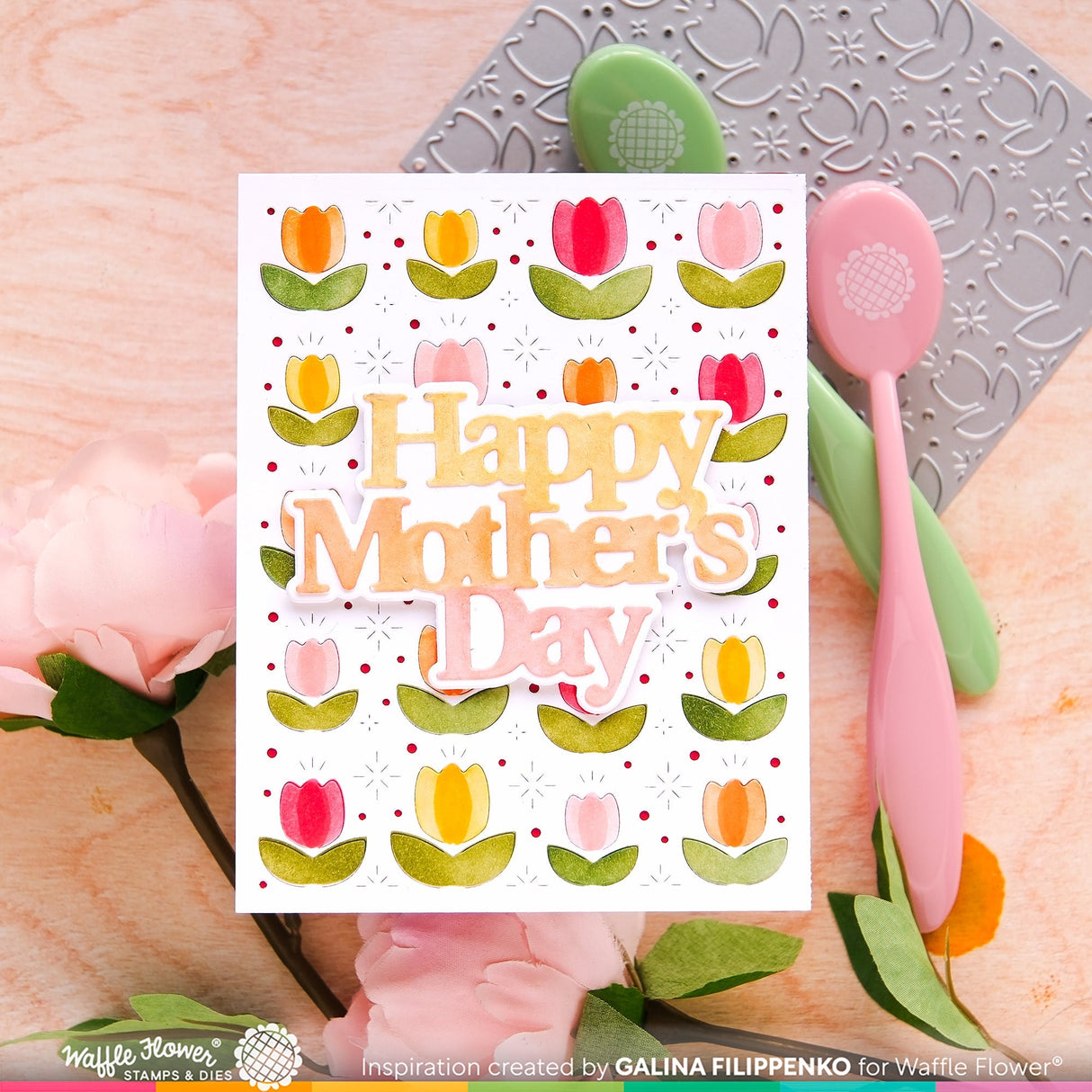 Waffle Flower Pop Up Tulips Panel Die & Lovely Tulips Stencil Combo