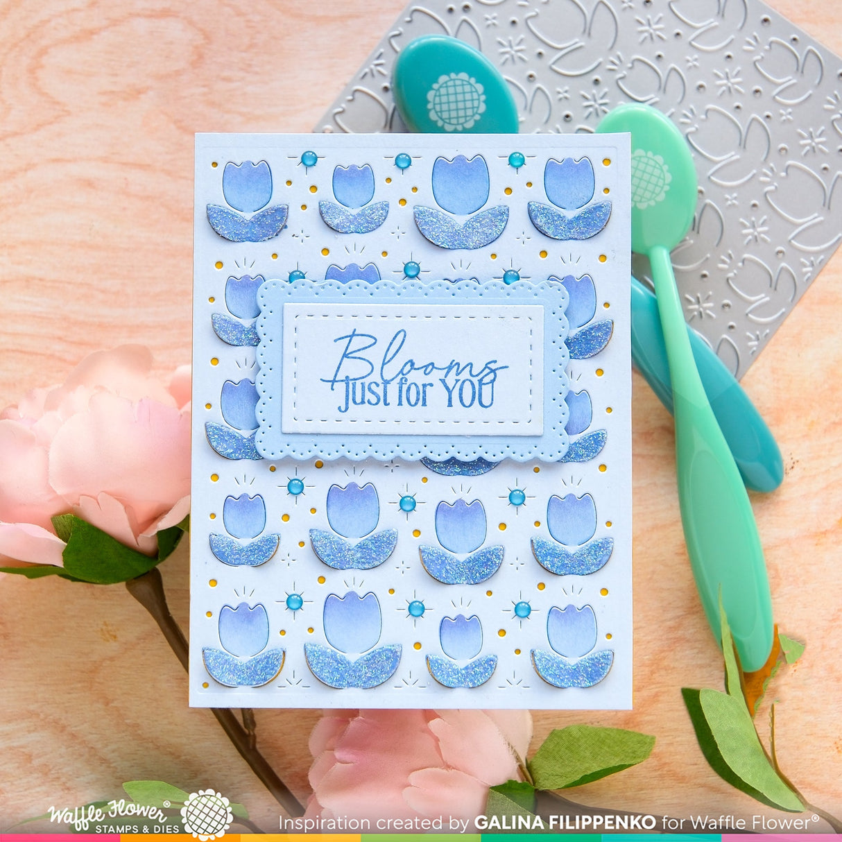 Waffle Flower Pop Up Tulips Panel Die & Lovely Tulips Stencil Combo