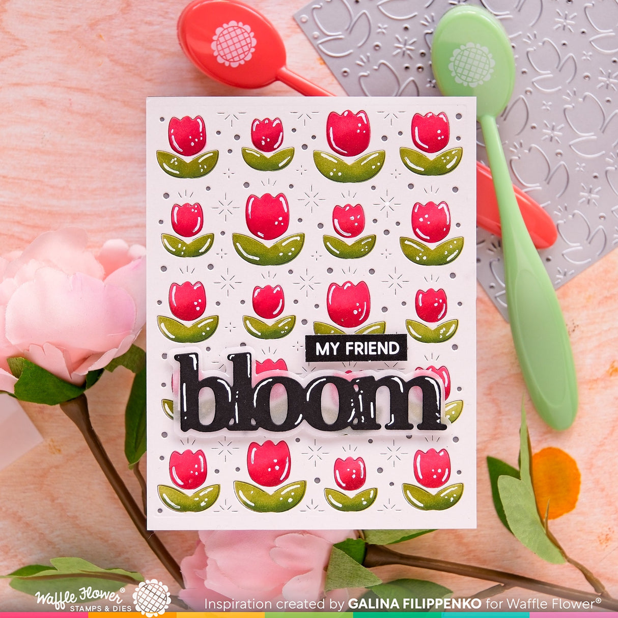 Waffle Flower Pop Up Tulips Panel Die & Lovely Tulips Stencil Combo