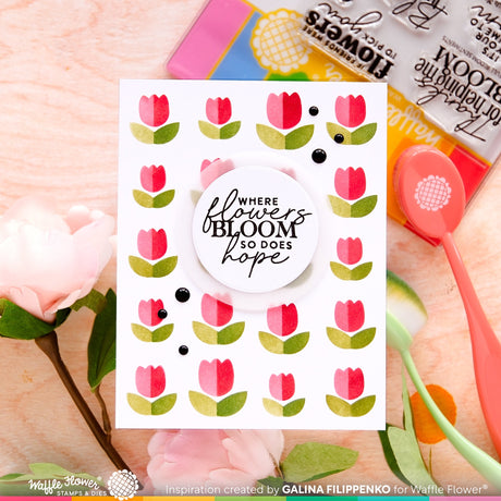 Waffle Flower Pop Up Tulips Panel Die & Lovely Tulips Stencil Combo