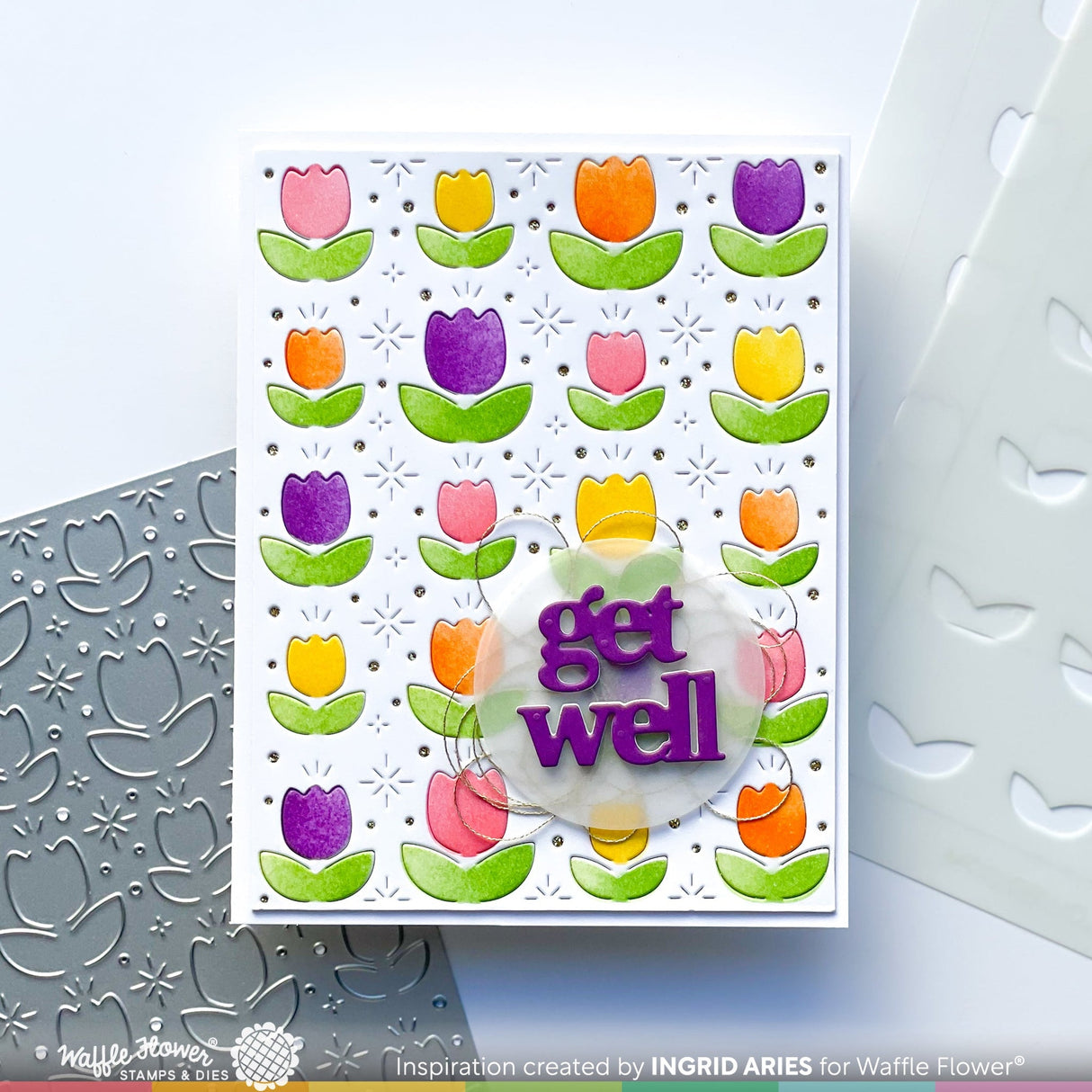 Waffle Flower Pop Up Tulips Panel Die & Lovely Tulips Stencil Combo