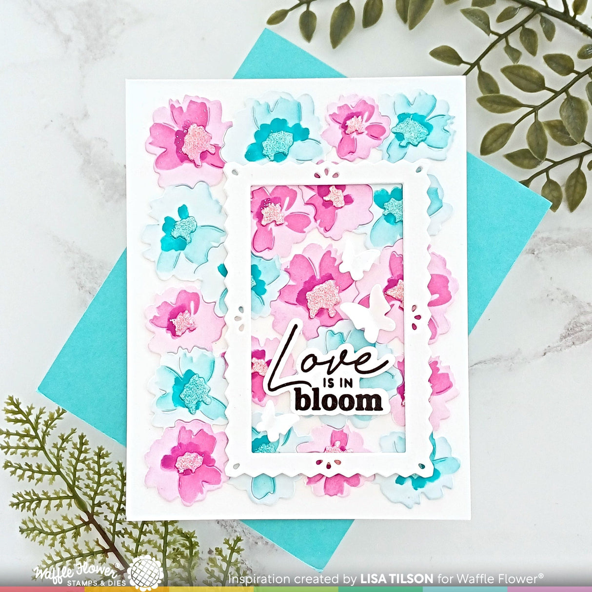 Waffle Flower Painted Flowers Background Die and Stencil Bundle