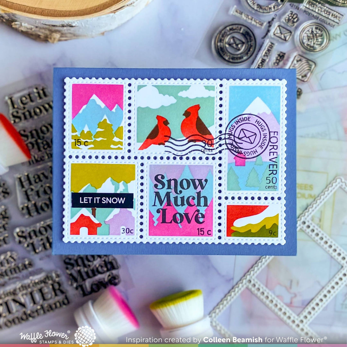 Waffle Flower Postage Collage Snowy Stencil