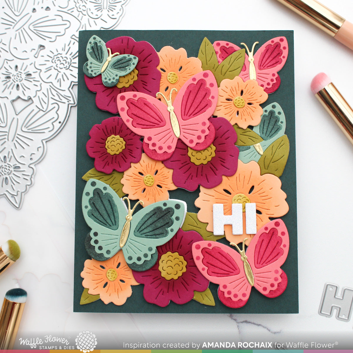 Waffle Flower Butterfly Blossom Texture Die & Coloring Stencil Bundle