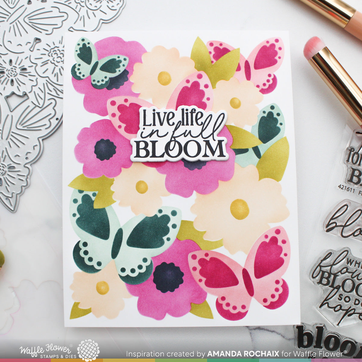 Waffle Flower Butterfly Blossom Texture Die & Coloring Stencil Bundle