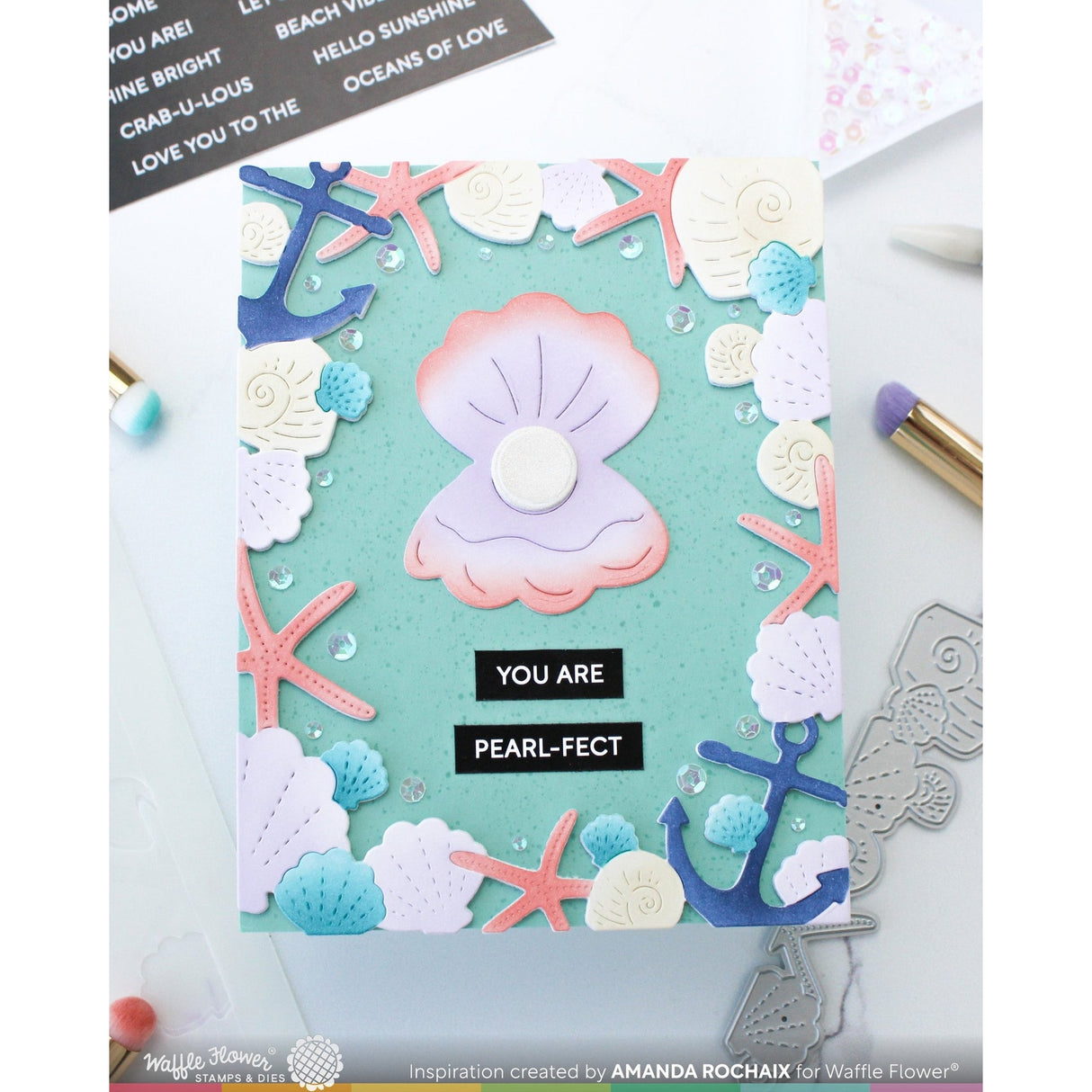 Waffle Flower Seashell Frame Coloring Stencil