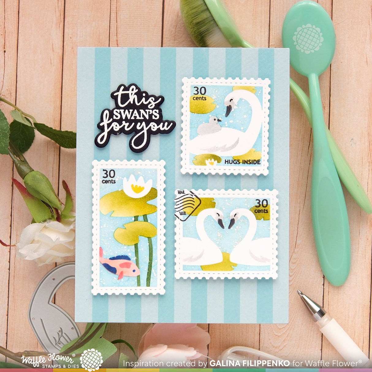 Waffle Flower Postage Collage The Pond Stencil