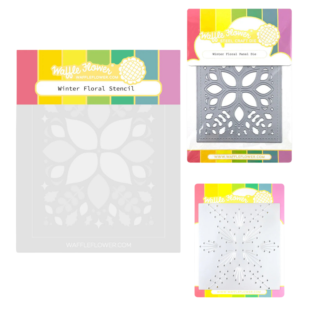 Waffle Flower Winter Floral Stitching Die, Stencil & Panel Die Bundle