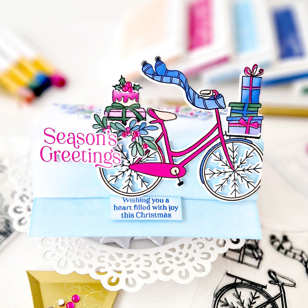 Holiday Bicycle Stamp, Die & Stencil Bundle