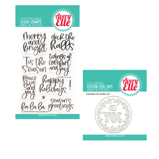 Avery Elle Wreath Tag Sentiments Clear Stamp & Die Set Bundle