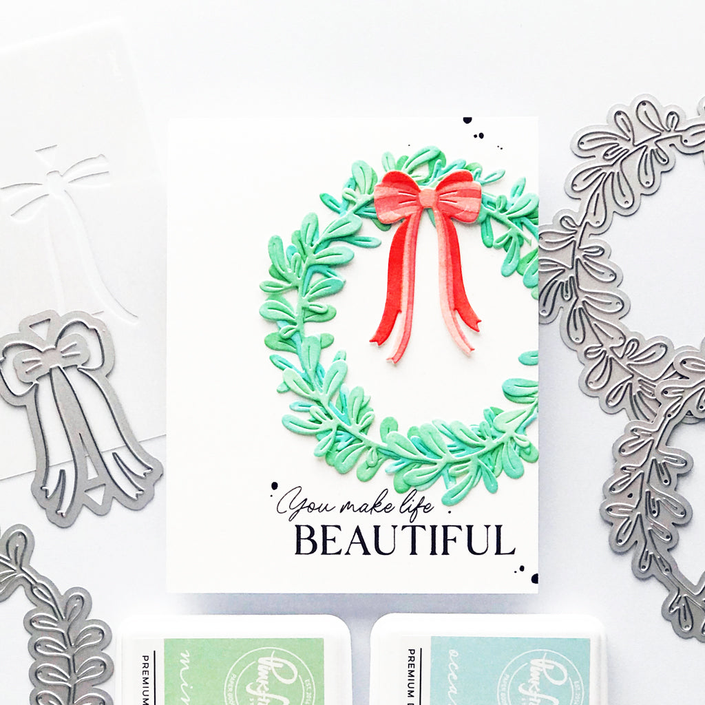 Pinkfresh Studio Tied with Cheer die & stencil bundle