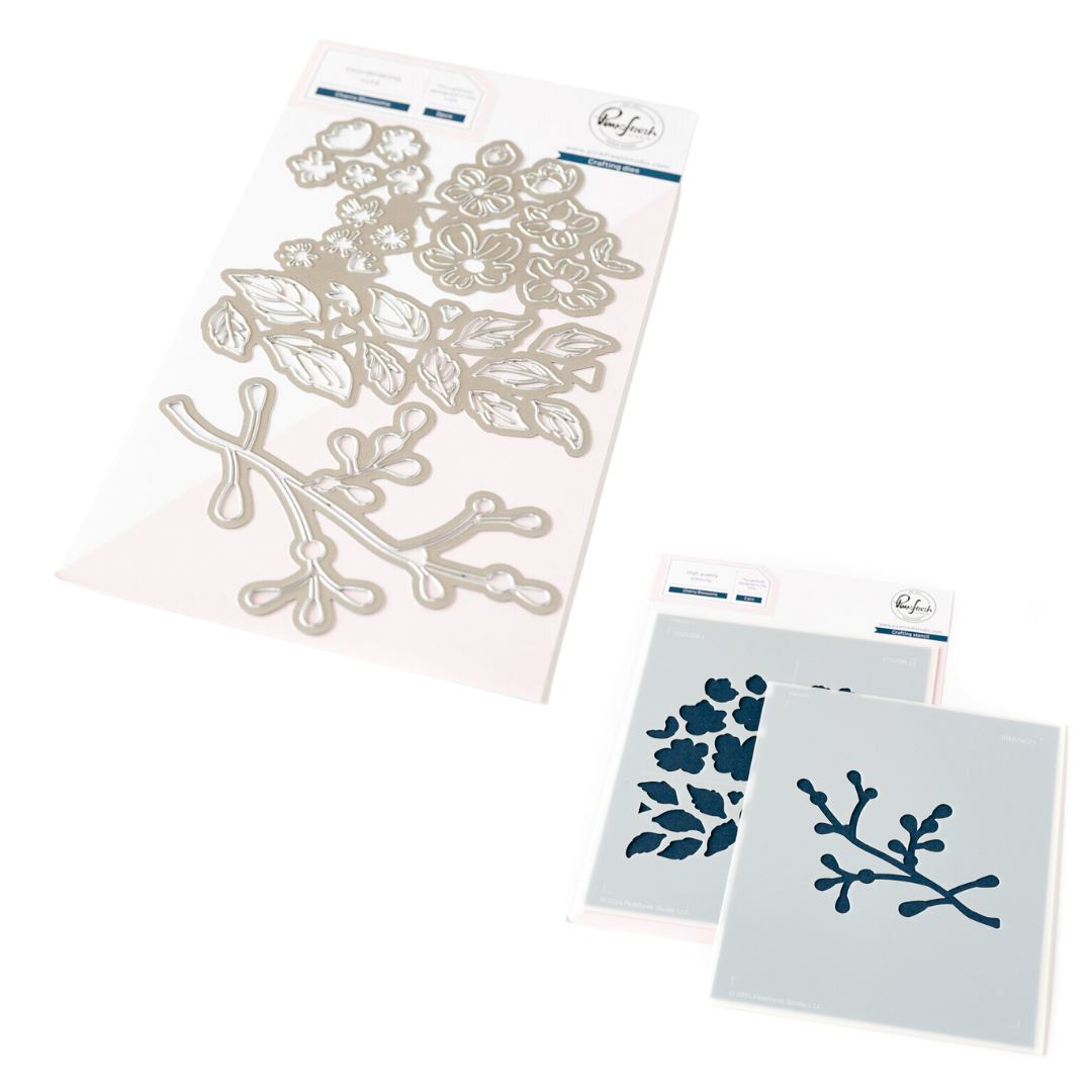 Pinkfresh Studio Cherry Blossoms Die & Stencil Bundle