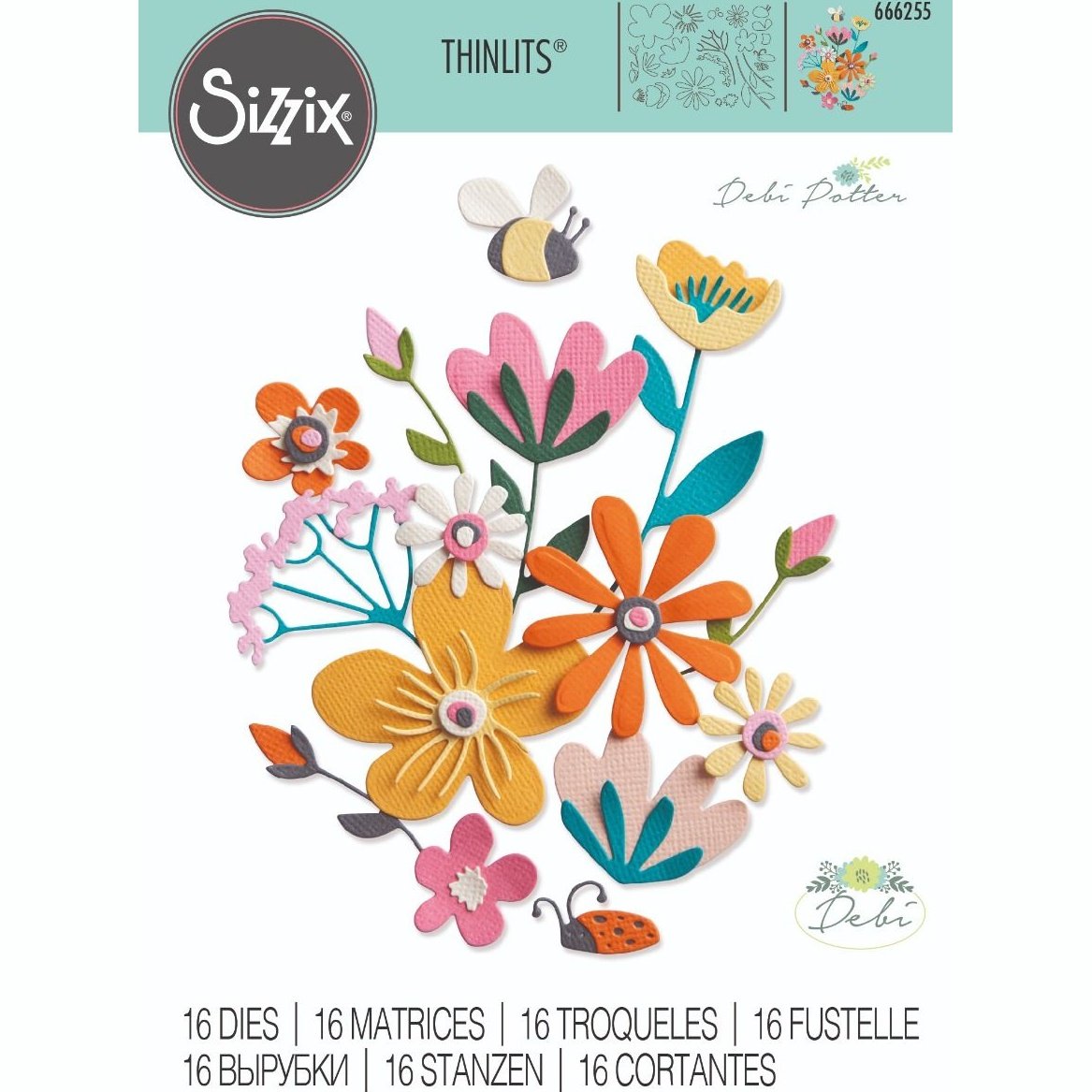 Sizzix Thinlits Die Set 16PK Fabulous Bold Flora by Debi Potter