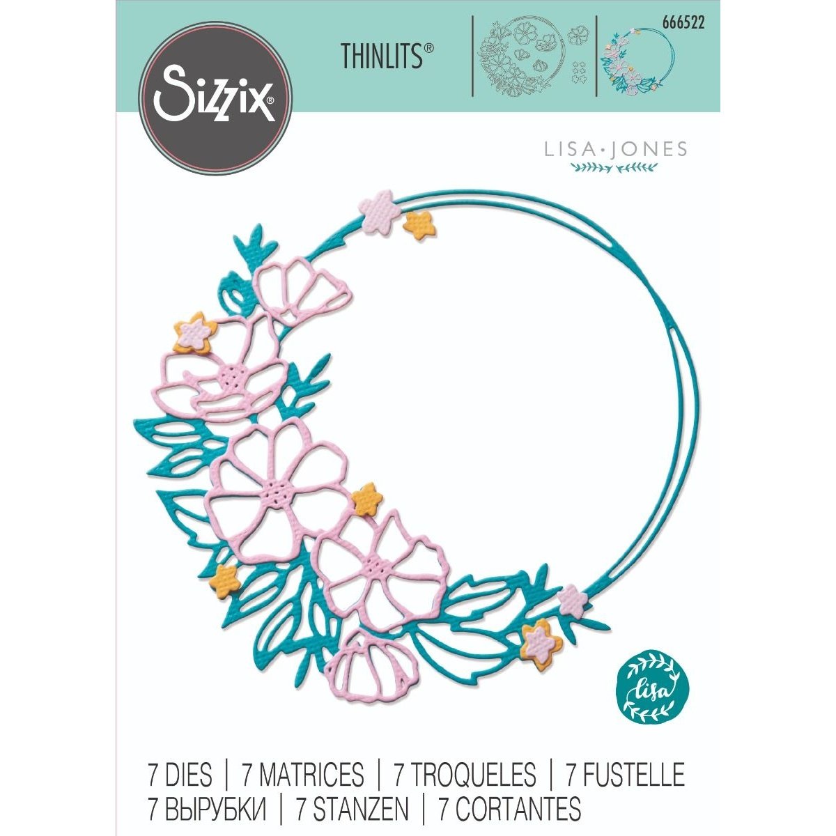 Sizzix Thinlits Die Set 7PK Floral Round by Lisa Jones