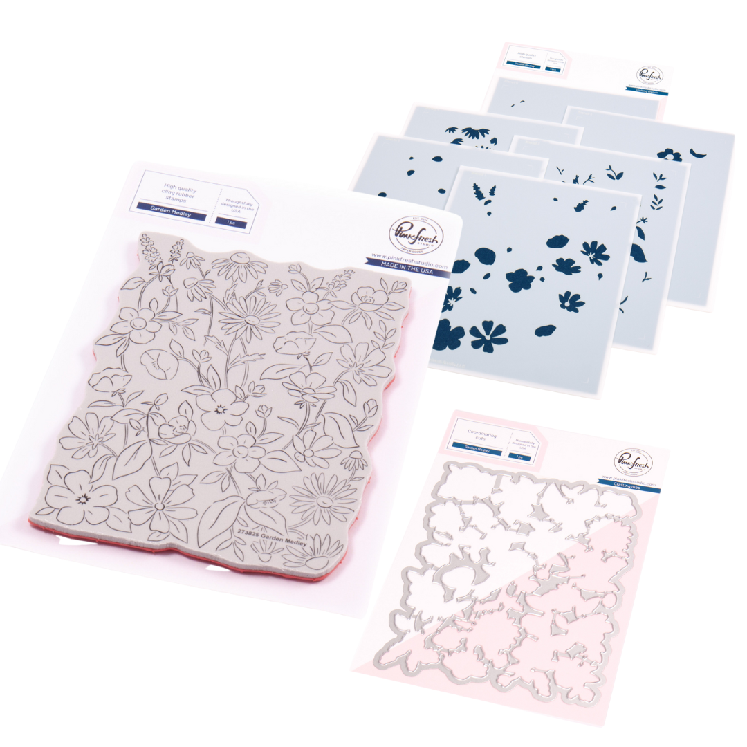 Pinkfresh Studio Garden Medley Stamp, Die & Stencil Bundle