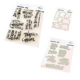 Pinkfresh Studio Holiday Greetings Sentiments Stamp, Die & Press Plate Bundle