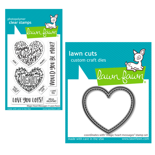 Lawn Fawn Magic Heart Messages Stamp and Die Set Bundle