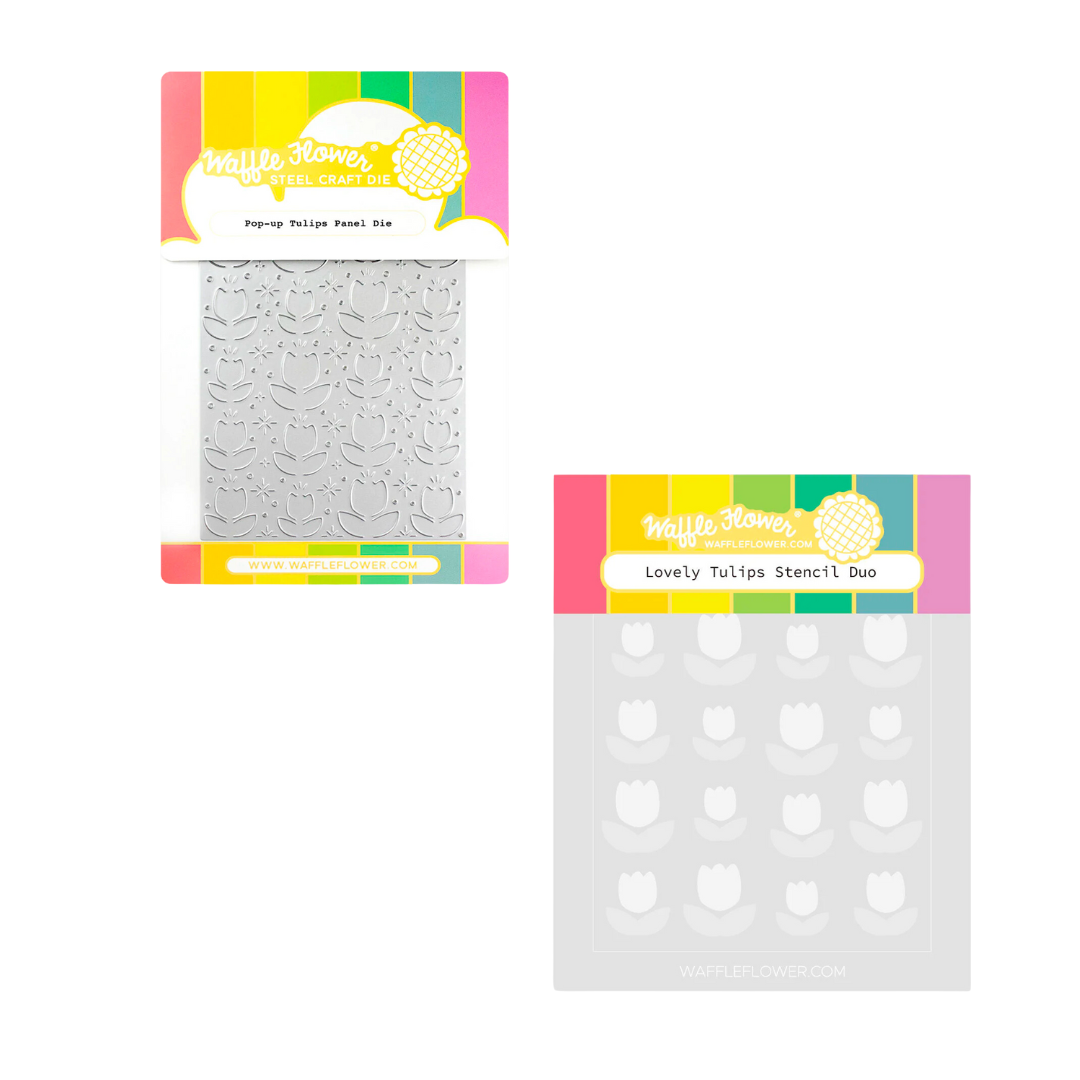 Waffle Flower Pop Up Tulips Panel Die & Lovely Tulips Stencil Combo