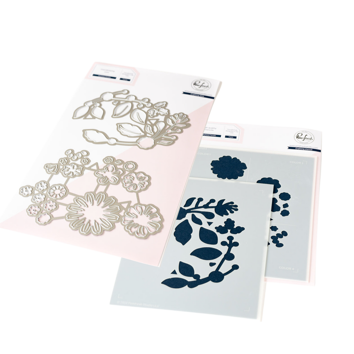 Pinkfresh Studio Stylized Florals Die & Stencil Set Bundle