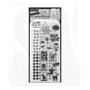 Tim Holtz Mixed Media Stamps & Stencil Set THMM147: Spooky Scribbles, Dotted and Stitched